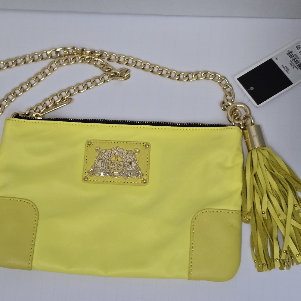 Juicy Couture Louisa Bright Yellow Purse Gold Chain Handle Summer Spring